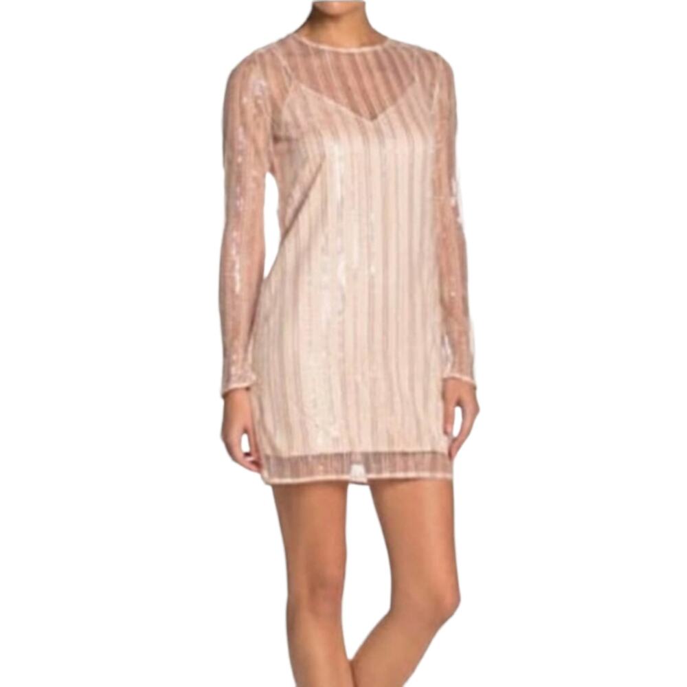 Line & Dot Christi sheer sequin mini peachy pink party dress size S